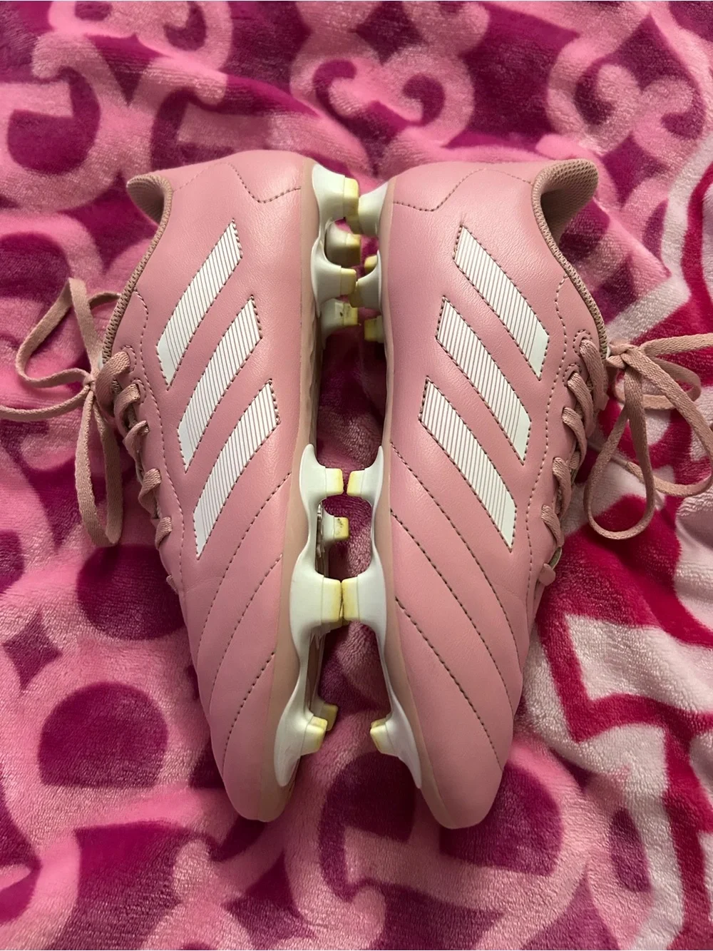 adidas Pink Women’s Soccer Cleats with White Stripes